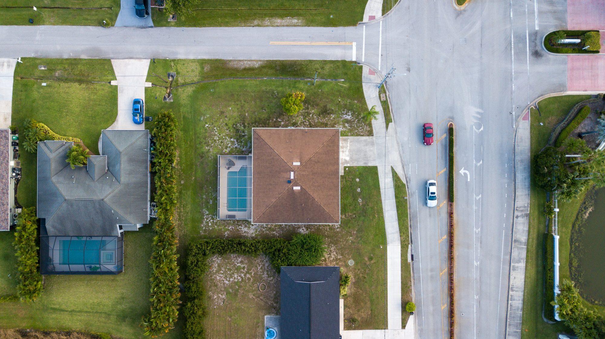 Top-down drone shot of residential property