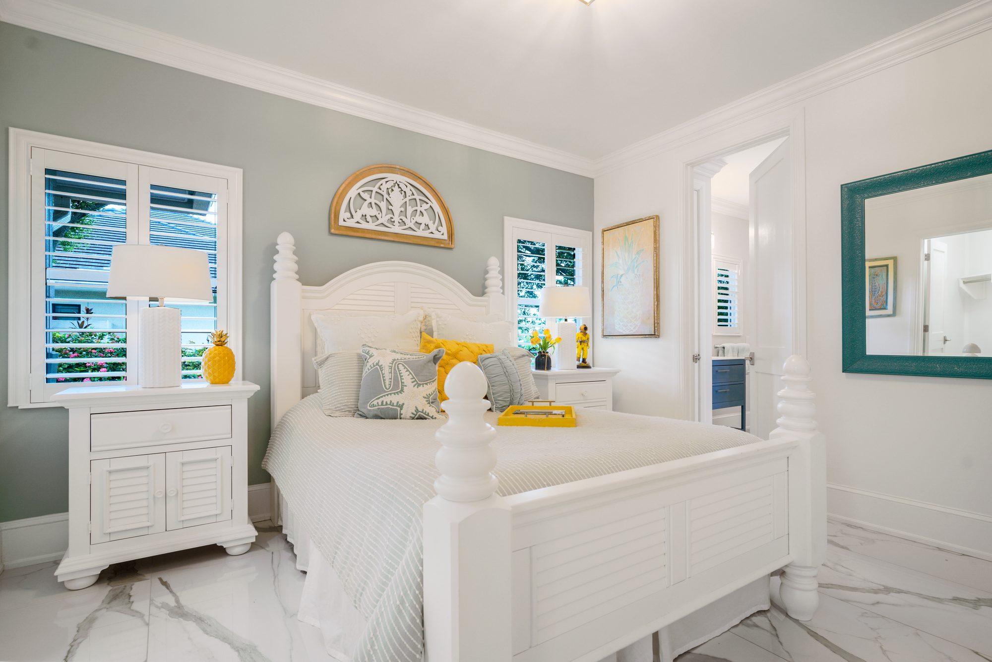 Guest bedroom with coastal decor
