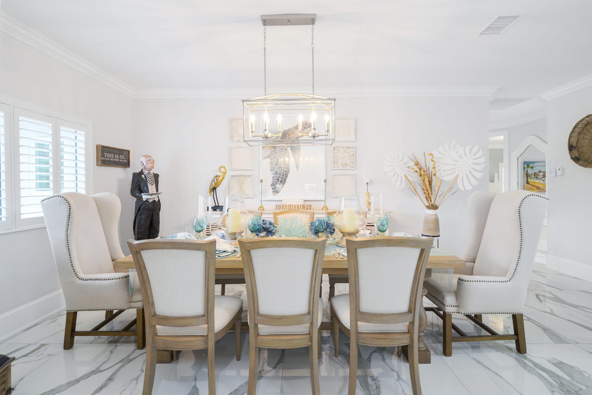 Elegant dining room with coastal decor