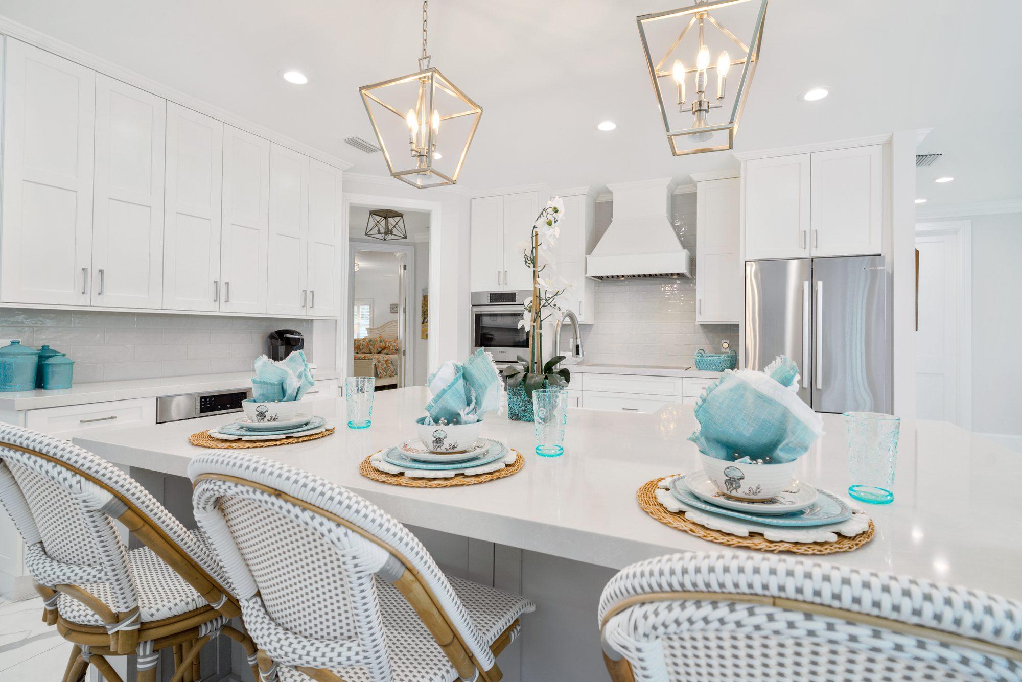 Modern kitchen with island and bistro seating